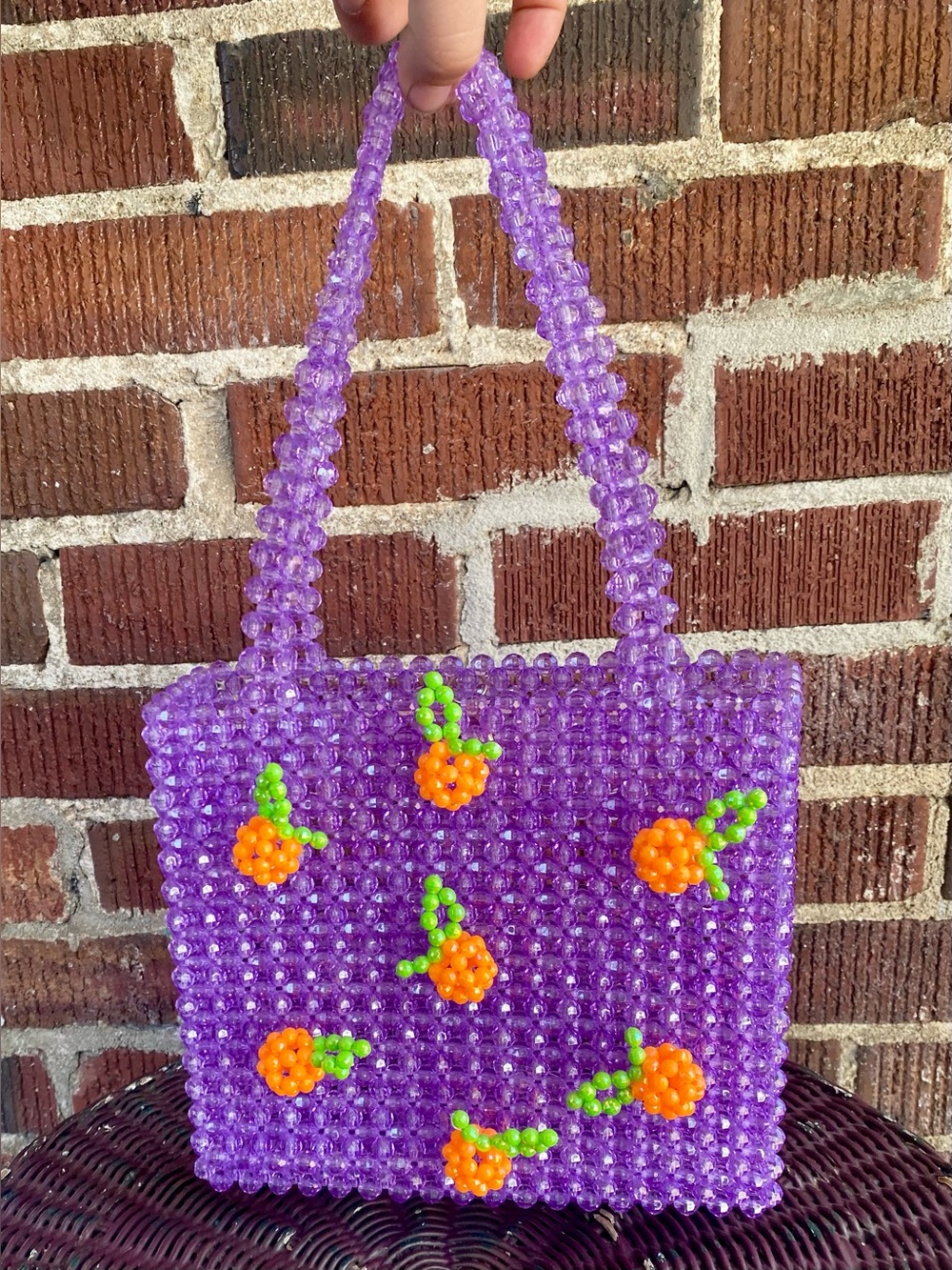 Susan Alexandra Beaded Purple Bag with Oranges from the Fruit Collection